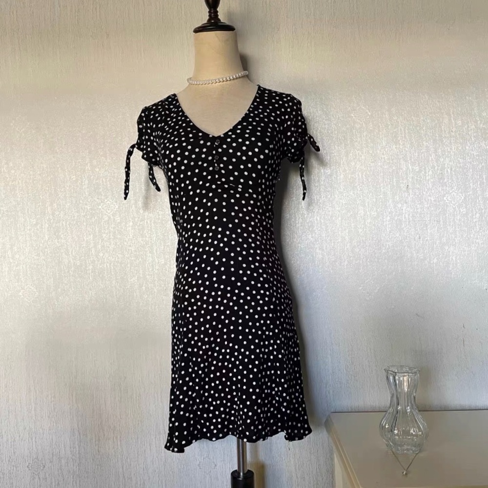 Elegant Black and White Polka Dot Mini Dress